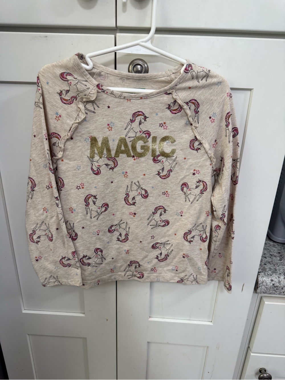 Garanimals Cream Long-Sleeve Top with Gold 'MAGIC' and Pink Unicorns